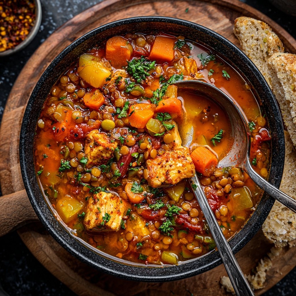 Mediterranean Lentil Chicken Soup