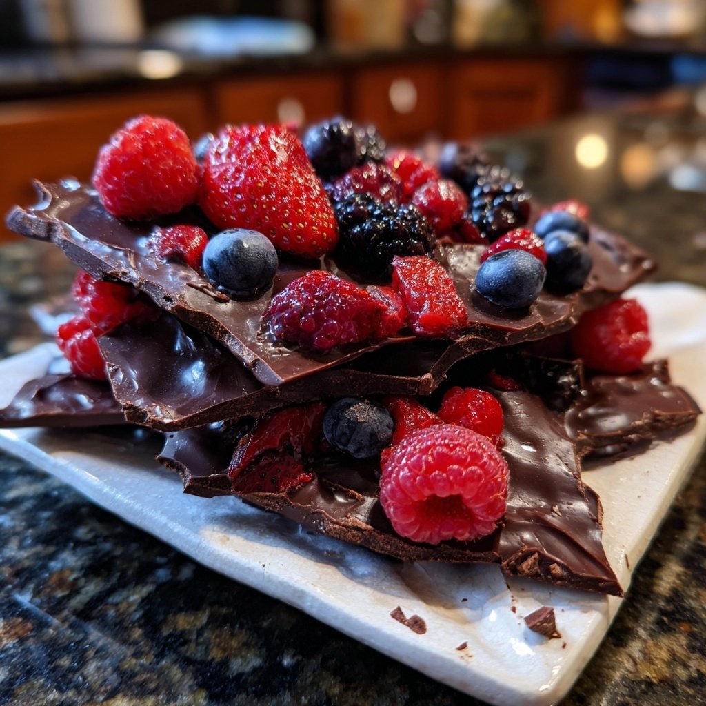 Valentine Bark with Chocolate and Berries