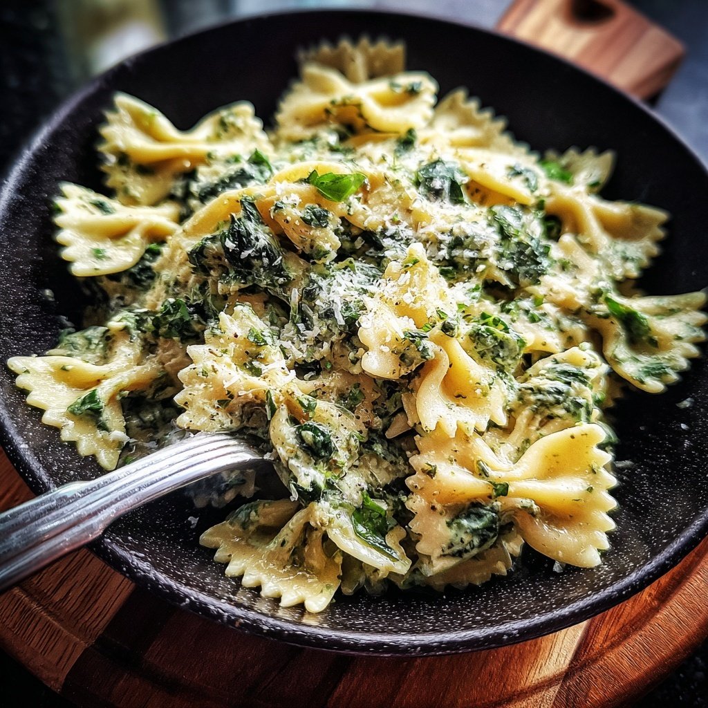 Bow Tie Pasta With Spinach Alfredo