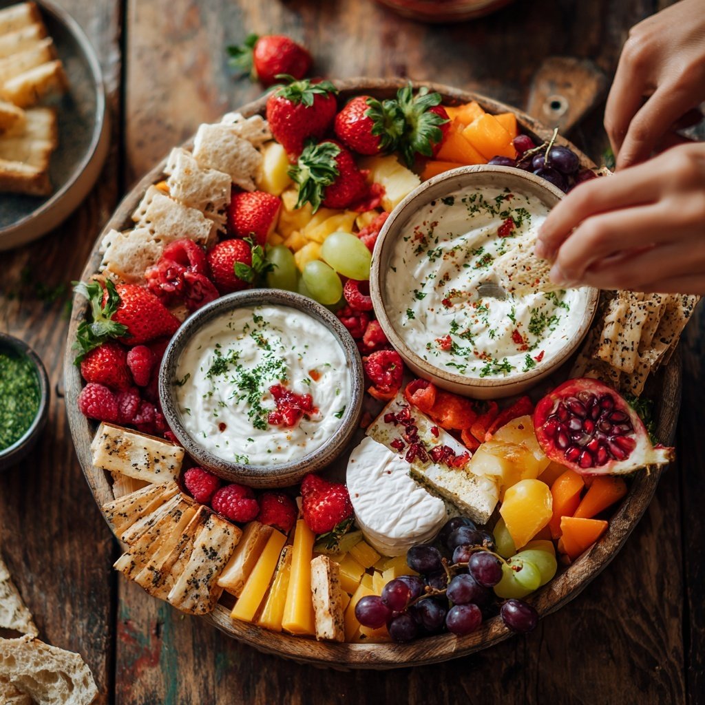 Valentines Charcuterie Board with Yogurt Dips
