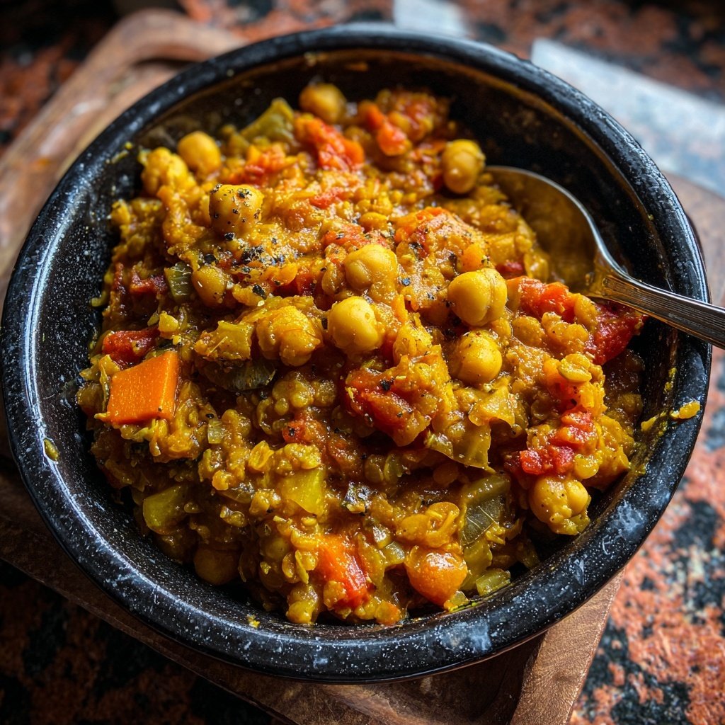 Healthy Crockpot Moroccan Lentil Chickpeas