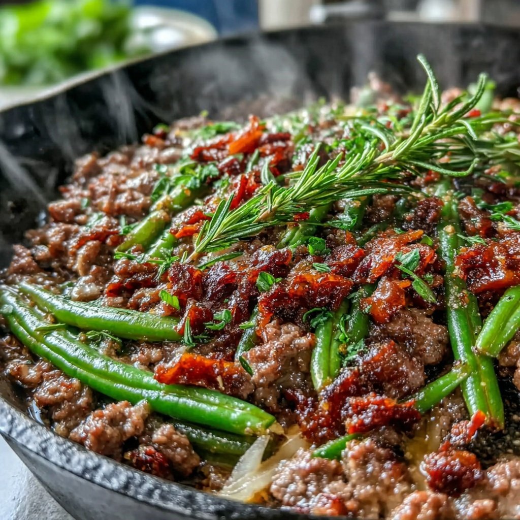 Hamburger Meat And Green Bean Skillet